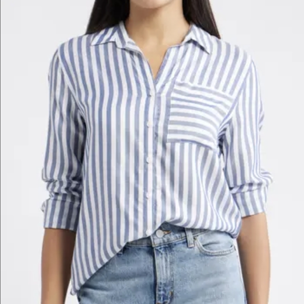 Blue/White Striped Button-Up Shirt